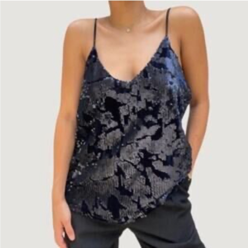Ro & De Nordstrom Midnight Navy Black Sequin Tank Top sz S